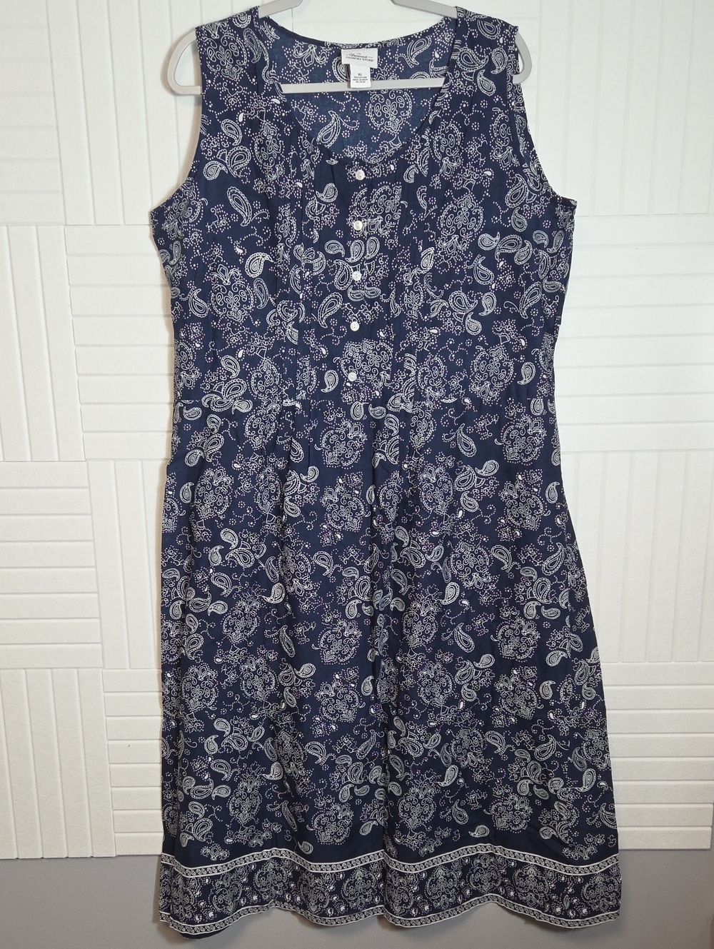 The Vermont Country Store 100% Cotton Navy Blue Sleeveless Bandana Dress Size XL
